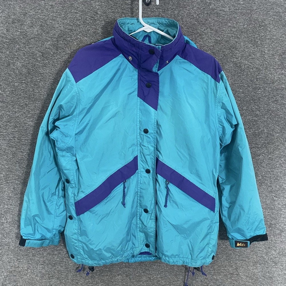 Vintage REI Jacket Womens 8 Blue GORE-TEX Hooded Rain Coat Colorblock Waterproof